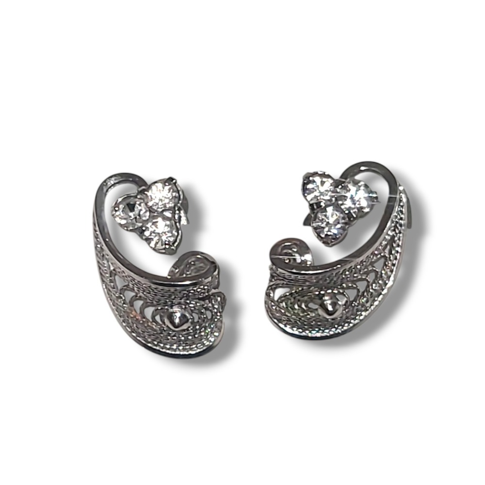 Vintage Sterling Silver Filigree Rhinestone Screwback Earrings 925 Art Deco Stud